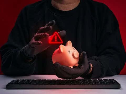 Scammer or hacker stealing victim's savings through financial fraud, cyberc.. Stock Photos