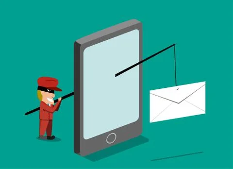 Scammer send phishing mail by mobile phone, vector Stock Illustration