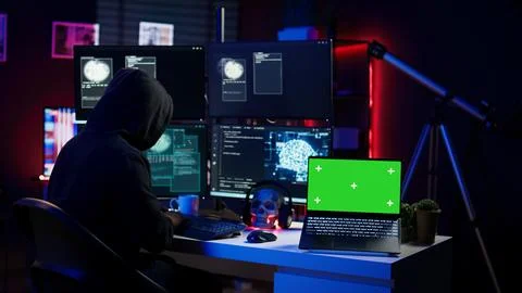 Scammer stealing sensitive data from unaware users using mockup notebook 写真素材