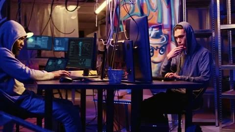 Scammers focused on writing hacking code Stock Footage 256112288