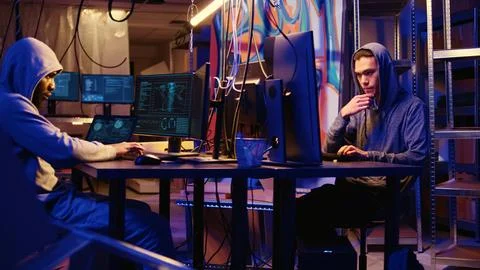 Scammers focused on writing hacking code 写真素材