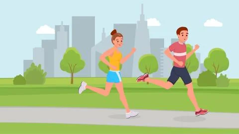 Scamper in park flat illustration Stock Illustration