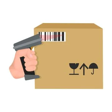 Scan the bar code on the box. Logistics and delivery single icon in cartoon Illustrazione stock