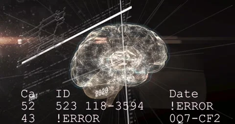 Scan bar starting translucent brain rotating on timeline axis while ID codes Stock Footage 333833152