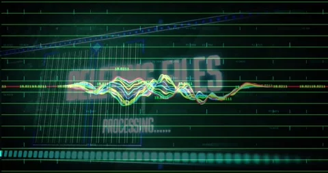 Scan bars fading in, waves rising and peaking, showing readouts, processing Stock Footage 331736261
