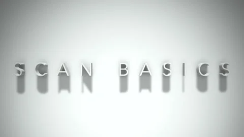 Scan basics 3D title animation with shadows on a white background Stock Footage 296857467