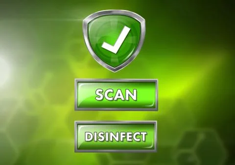 Scan button and security protection shield with correct tick Stock Illustration