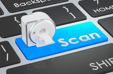 Scan button, MRI diagnostic concept on keyboard, 3D rendering Stock Illustration