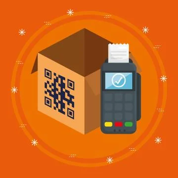Scan code qr in box with dataphone Stock Illustration