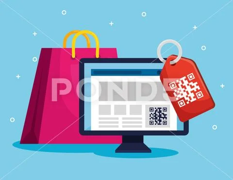 Scan code qr with computer and icons Stock Illustration