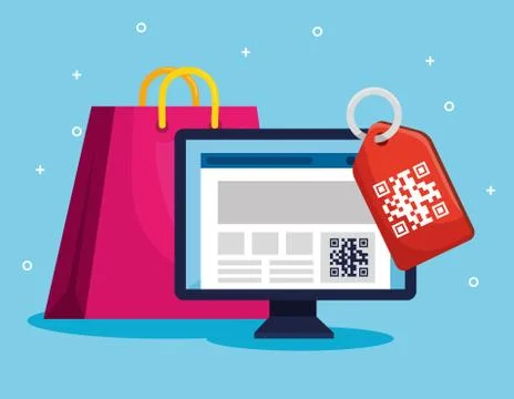 Scan code qr with computer and icons Stock Illustration