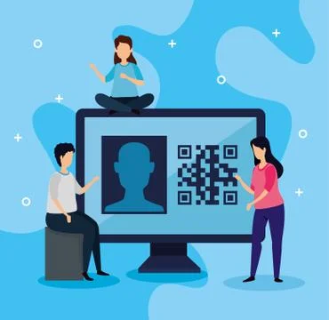 Scan code qr with computer and business people Stock-Illustration