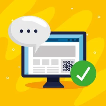 Scan code qr with computer and icons Illustrazione stock