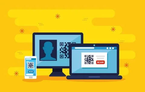 Scan code qr with computers and smartphone 库存插图