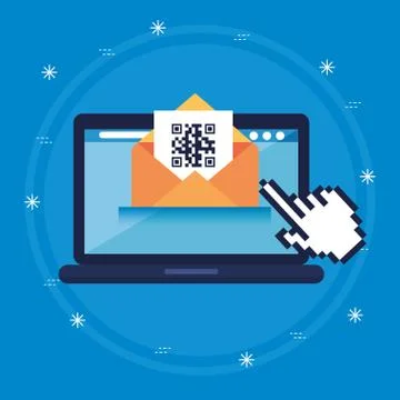 Scan code qr with laptop computer and icons Illustrazione stock