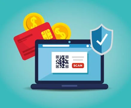 Scan code qr with laptop computer and icons Stock Illustration