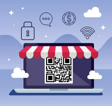 Scan code qr in padlock with set icons Illustrazione stock