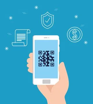 Scan code qr with smartphone and icons 库存插图
