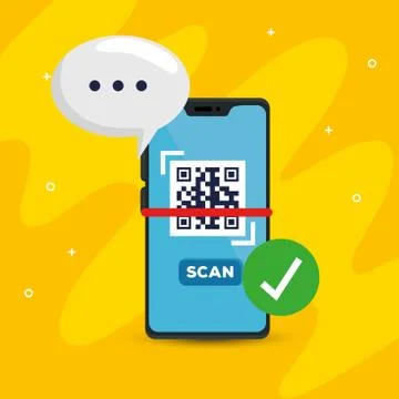 Scan code qr with smartphone and speech bubble 库存插图