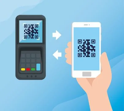 Scan code qr with smartphone and dataphone Stock Illustration
