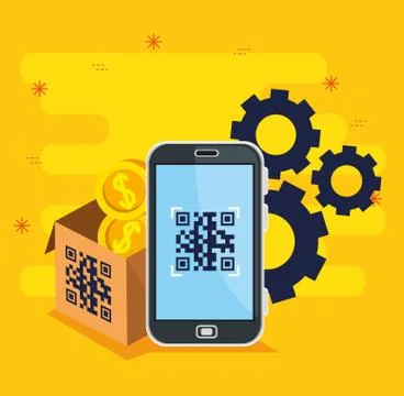 Scan code qr with smartphone and icons Illustrazione stock