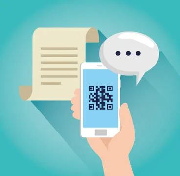 Scan code qr with smartphone and speech bubble イラスト素材