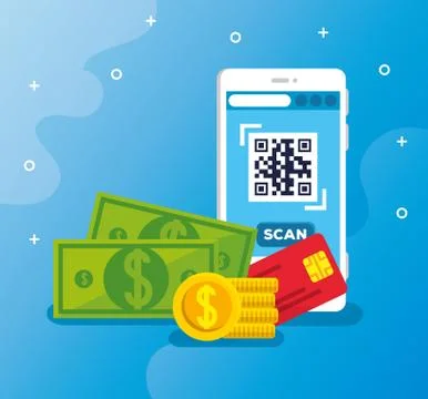 Scan code qr with smartphone and icons イラスト素材