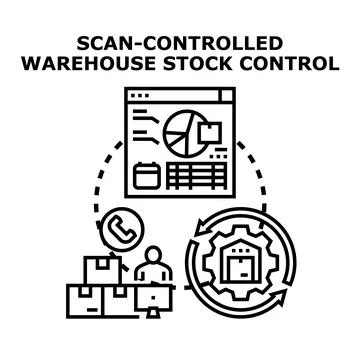 Scan controlled warehouse stock control management concept Stock Illustration