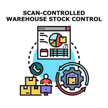 Scan controlled warehouse stock control management concept Stock Illustration