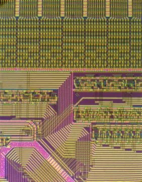 A scan from an electron microscope of an integrated circuit on a wafer used i Stock Photos