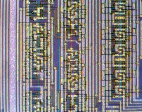 A scan from an electron microscope of an integrated circuit on a wafer used i Stock Photos