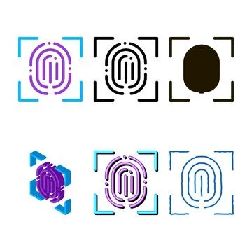 Scan fingerprint close-up icon vector outline variations Stock Illustration