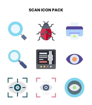 Scan Flat Collection Icons Pack Stock Illustration