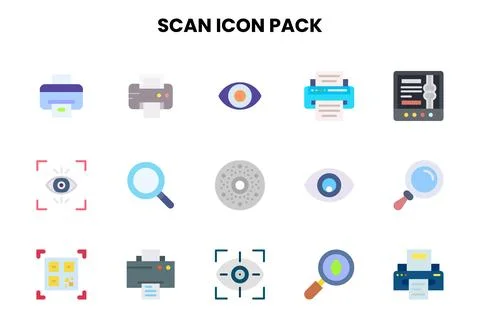 Scan Flat Set Icons Pack Stock Illustration