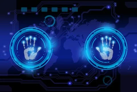 Scan hand print technology on blue background. Stock Illustration