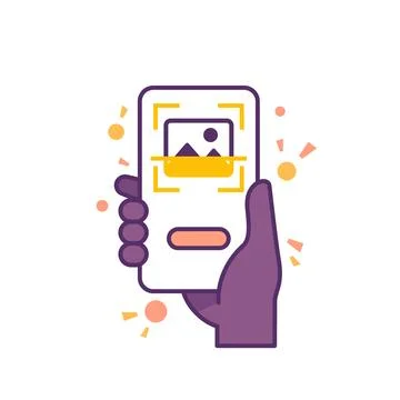 Scan image or photo vector icon with a phone in hand Illustrazione stock