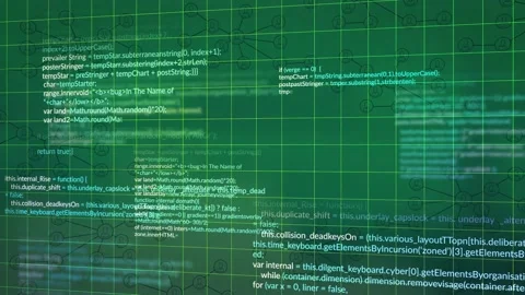 Scan line sweeping grid initiating code clusters emerging, stabilizing for Stock Footage 317260190