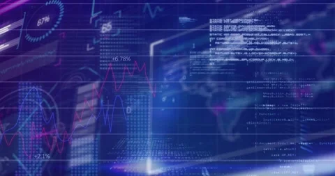 Scan lines starting holo panel showing map, fading code, drawing lines, updating Stock Footage 321121476