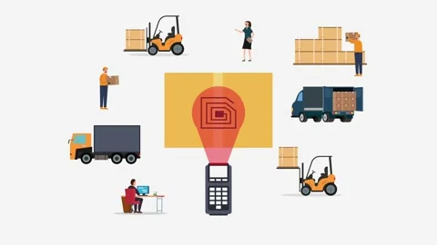 Scan machine checking a package box in warehouse Stock Footage 226950347