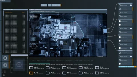 Scan Of Map In Advanced User Interface With Multiple Data To Hold Surveillance Video stock 272765042