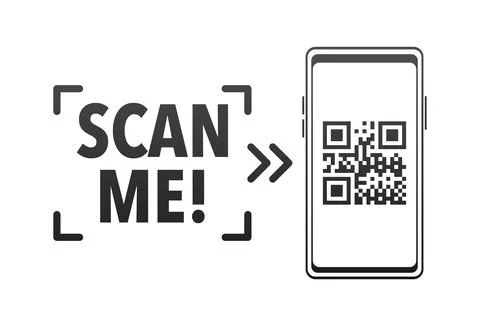 Scan me icon with QR code. Inscription scan me. QR code label. 库存插图