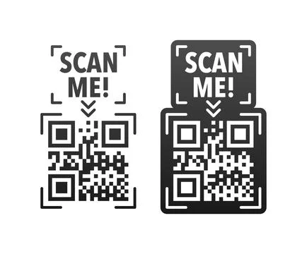Scan me icon with QR code. Inscription scan me. QR code label. 库存插图