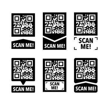 Scan me icon with QR code. Inscription scan me. QR code label. 库存插图