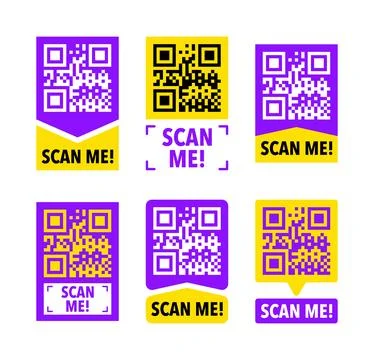 Scan me icon with QR code. Inscription scan me. QR code label. Stock Illustration