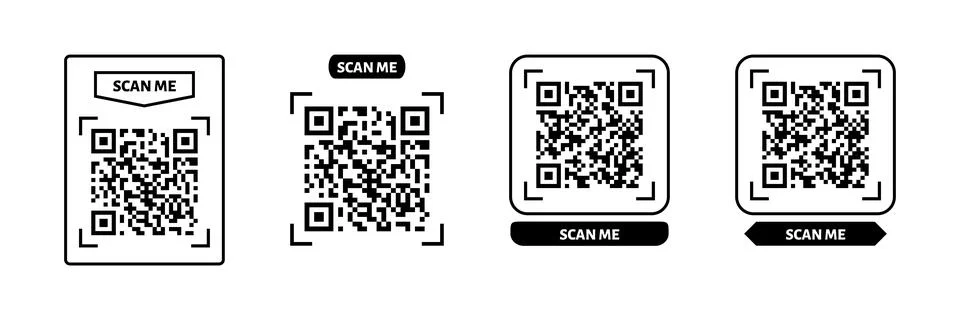 Scan me QR code design. QR code for payment, text transfer with scan me button Stock Illustration