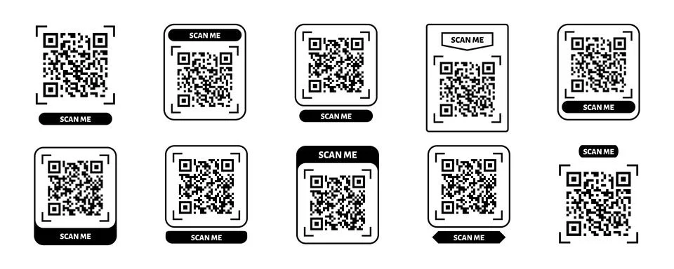 Scan me QR code design. QR code for payment, text transfer with scan me button Stock Illustration