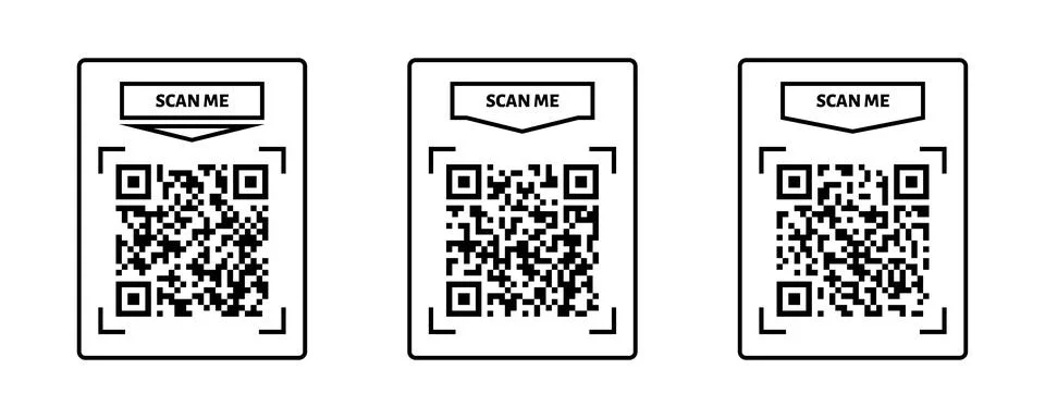 Scan me QR code frame. QR code for payment, text transfer with scan me button Stock Illustration