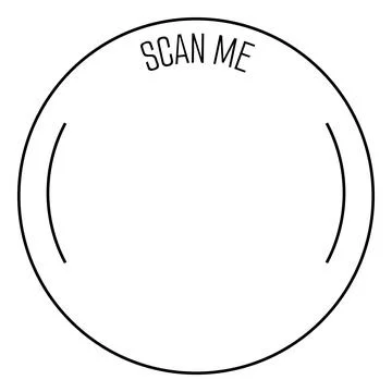Scan Me QR code placeholder black round thin line frame, vector app sticker Stock Illustration