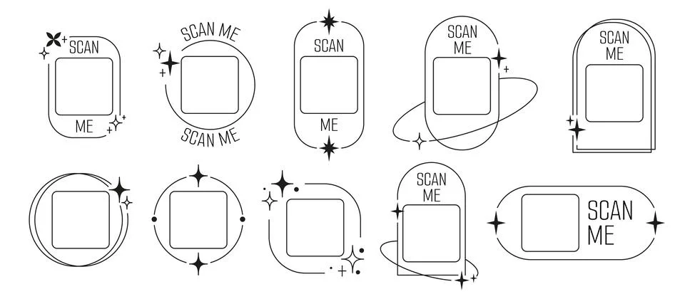 Scan Me QR code placeholder frame, Y2K aesthetic style black line border with Stock Illustration