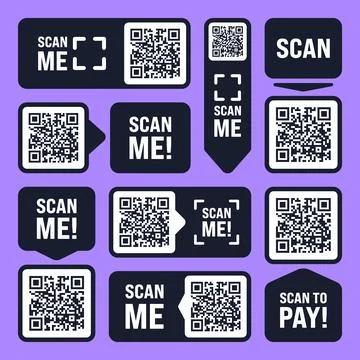 Scan me QR code sticker. Online payment. Special offer sale stickers, shopping 스톡 일러스트